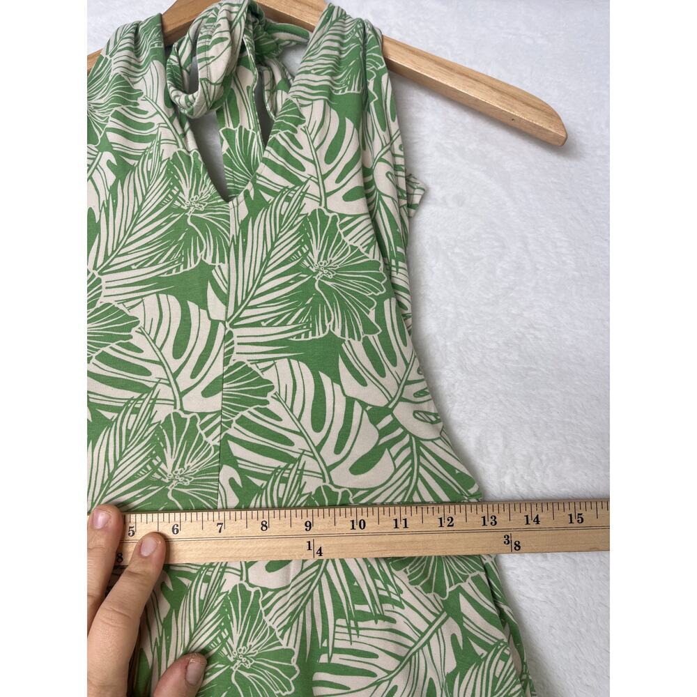 Pact Organic Cotton Sage Green Halter Neck Dress Tropical Monstera Leaf sz S - Picture 6 of 6